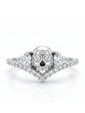 Skull Wishbone ring with Swarovski Crystals Charmed Aroma Skull Collection
